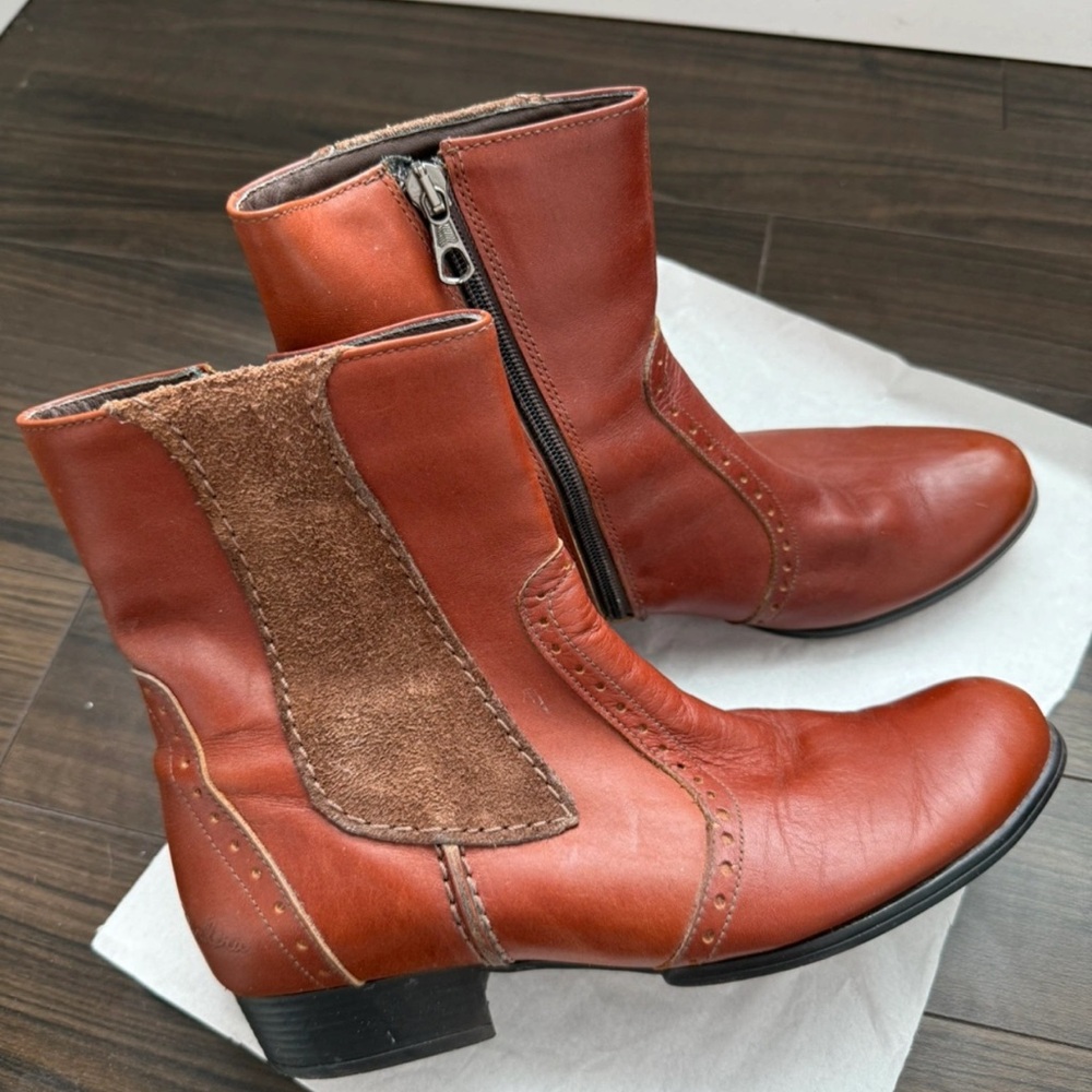 Brown Italian Real Leather Ankle Boots with Suede Detail
